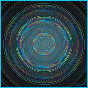 Komplexes psychodelisches Mandala, dreidimensional Wirkend, Schwarzer Hintergrund, geeignet für Goa, Desktophintergründe.