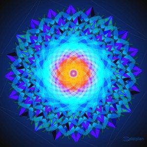 Gut strukturiertes Sternförmiges psychodelisches Mandala (psychodelic mandala) Hauptfarben Blau aber auch Rot, bis Gelb. Räumlich gezeichnet, sehr filigran und komplex. Dark Background, Wallpaper oder Hintergrundbild oder auch für Goatrance geeignet.