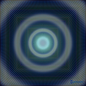 Bild von einem Bild mit Strichen zur Mitte, stark psychodelisches Mandala oder Energiebild. Beeinflussend auf die Konzentration zur Mitte, leuchtende Farbenkombinationen auf dunklem Hintergrund. Wallpaper, dark background, psychodelic mandala goa