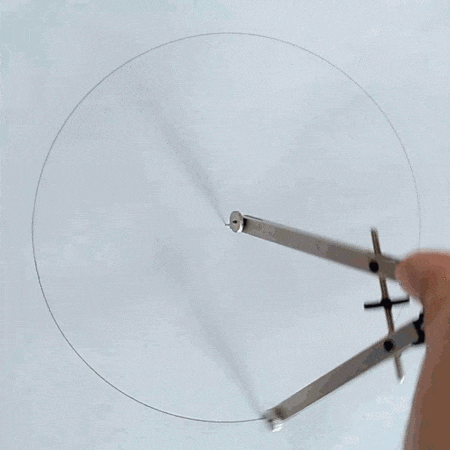 Animiertes GIF Bild: Wie man mit dem Zirkel und Geodreick ein Sechseck zeichnet