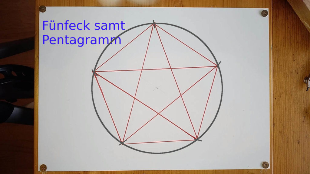 Markierungen auf Kreis innen verbunden - es enteht ein Pentagramm Anleitung - ein Pentagramm oder Fünfeck zeichnen