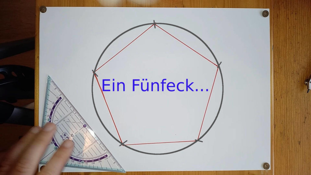 Markierungen auf Kreis außen verbunden - es enteht ein Fünfeck Anleitung - ein Pentagramm oder Fünfeck zeichnen