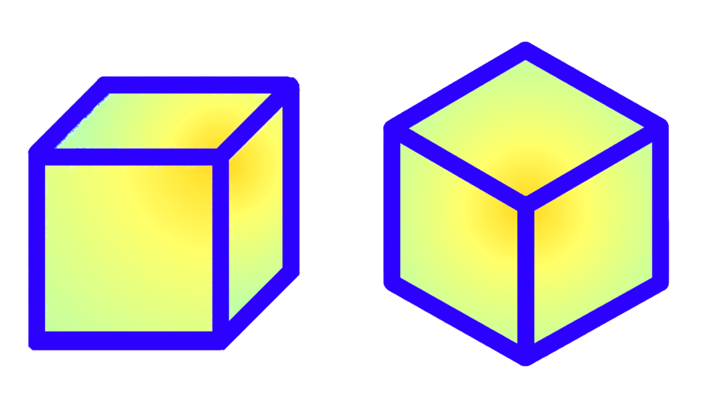 Bild zeigt zwei Würfel, welche mit zwei Methoden gezeochnet wurden und aus zwei Perspektiven darstellt Anleitung: Einen Würfel zeichnen