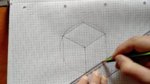 Bild von einem Würfel, der entlang einer Kreislinie gezeichnet wird Anleitung: Einen Würfel zeichnen