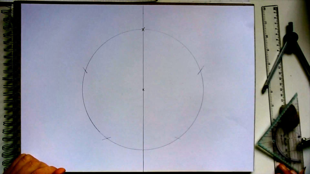 Bild von einem Kreis, der in fünf Teile an der Kreislinie markiert wurden.