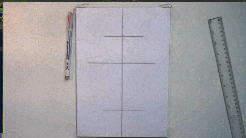 Bild mit einem DIN-A4 Papier mit einer Senkrechten und drei waagrechten Linien