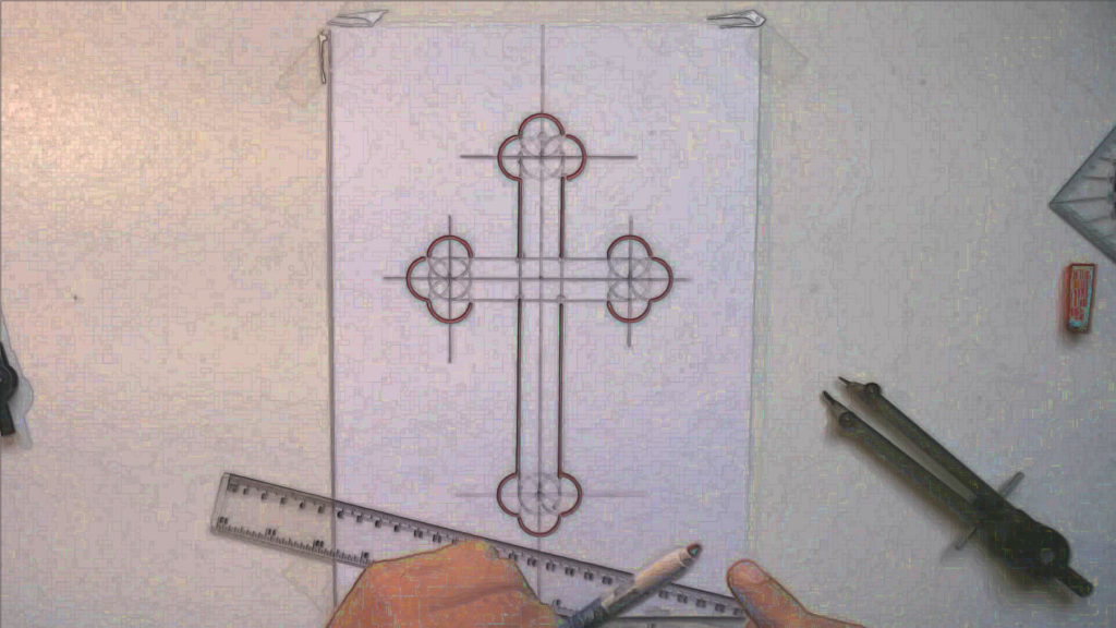 Bild von einem orthodoxem Kreuz, dessen Außenlinien mit Filzstift nachgezogen wurden. Anleitung - ein orthodoxes Kreuz zeichnen