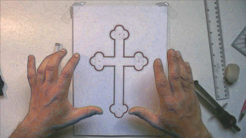 Bild von einem orthodoxem Kreuz oder Rosenkreuz auf DIN-A4 Papier.Anleitung - ein orthodoxes Kreuz zeichnen