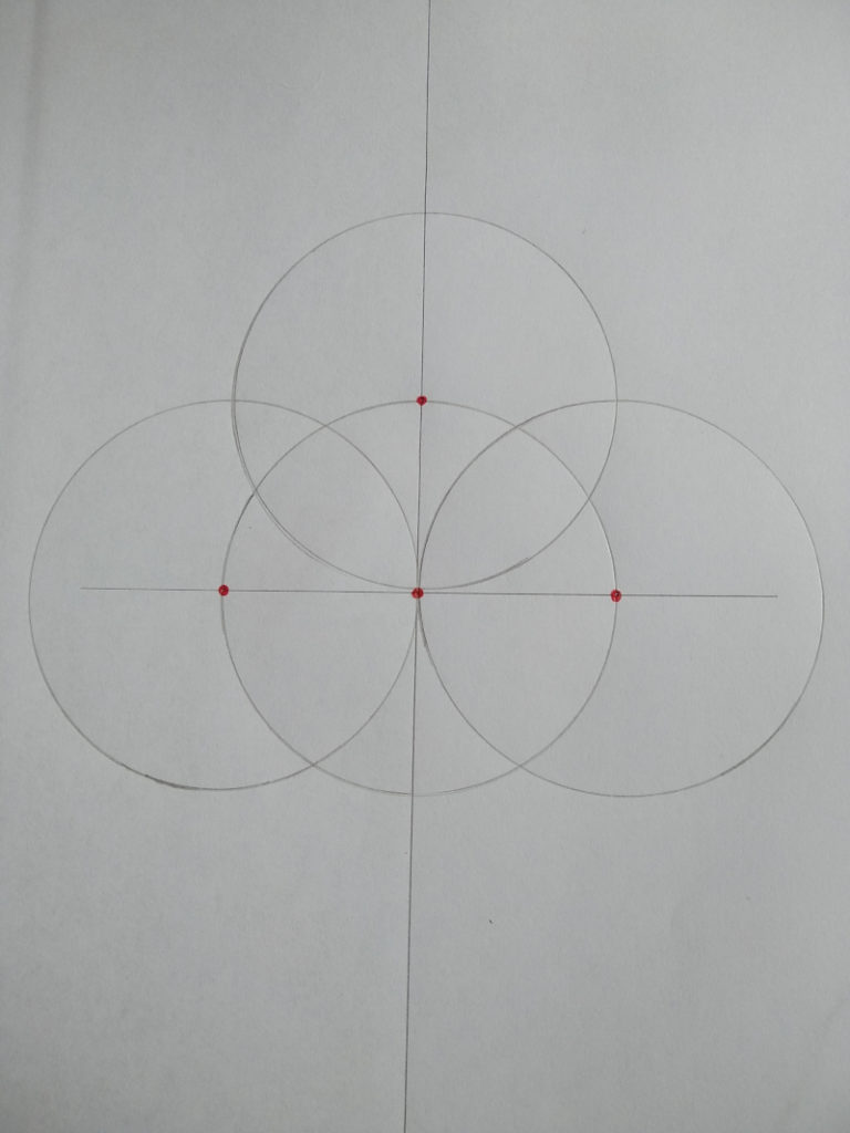 Bild mit drei Kreisen in einer Viererstruktur angeordnet. Anleitung - ein orthodoxes Kreuz zeichnen