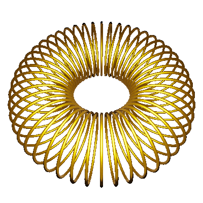 Animiertes GIF Bild, welches einen Torus (Donutform) zeigt, in dem sich die Ringe des Toruses aufstellen und aus einer 2D Ansicht ein tatsächlicher 3D Torus bildet. Bedeutung der heiligen Geometrie