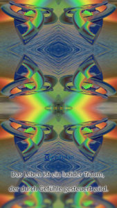 Bild von keltischer Knoten in Regenbogenfarben und Meer mit dem Spruch "Das Lebens ist ein luzider Traum, der durch Gefühle gesteuert wird."