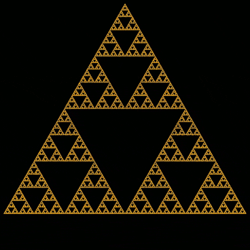 Animiertes Bild von einem fraktales Dreieck, in das hineingezoomt wird.